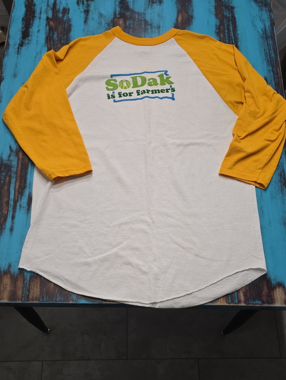 Soda White Baseball Raglan Tee with Mustard Yellow Sleeves
